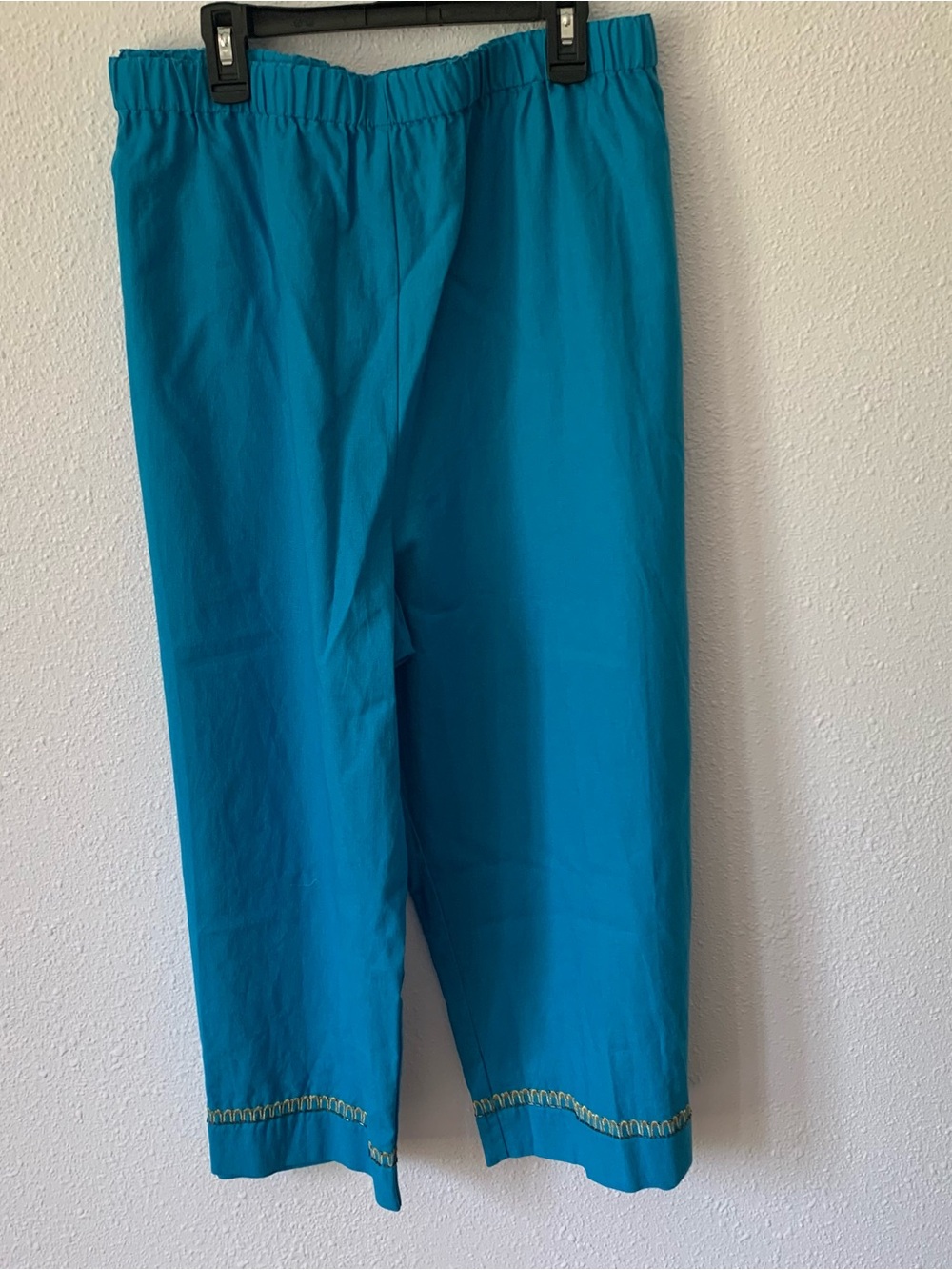 Jaclyn Smith Teal Cropped Elastic Waist Pant with embellished hem. NWT Size 2X